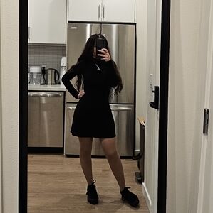 Reformation Black Long Sleeve Mock Neck Sheath Dress